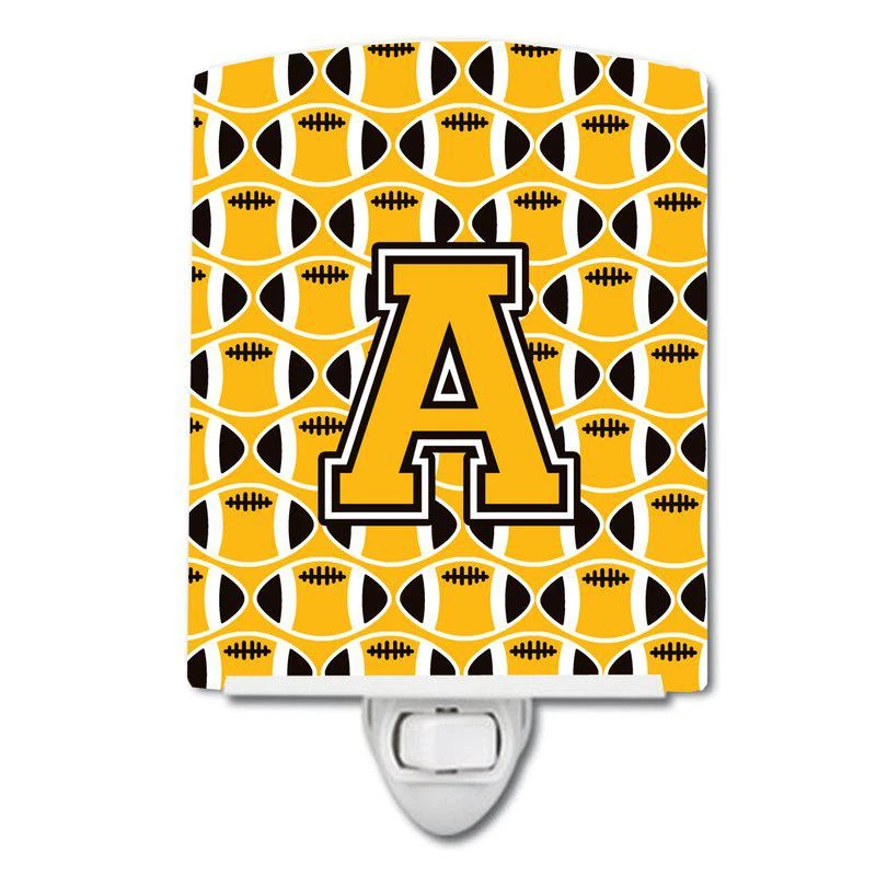 商品Caroline's Treasures|Letter A Football Black, Old Gold and White Ceramic Night Light,价格¥204,第1张图片