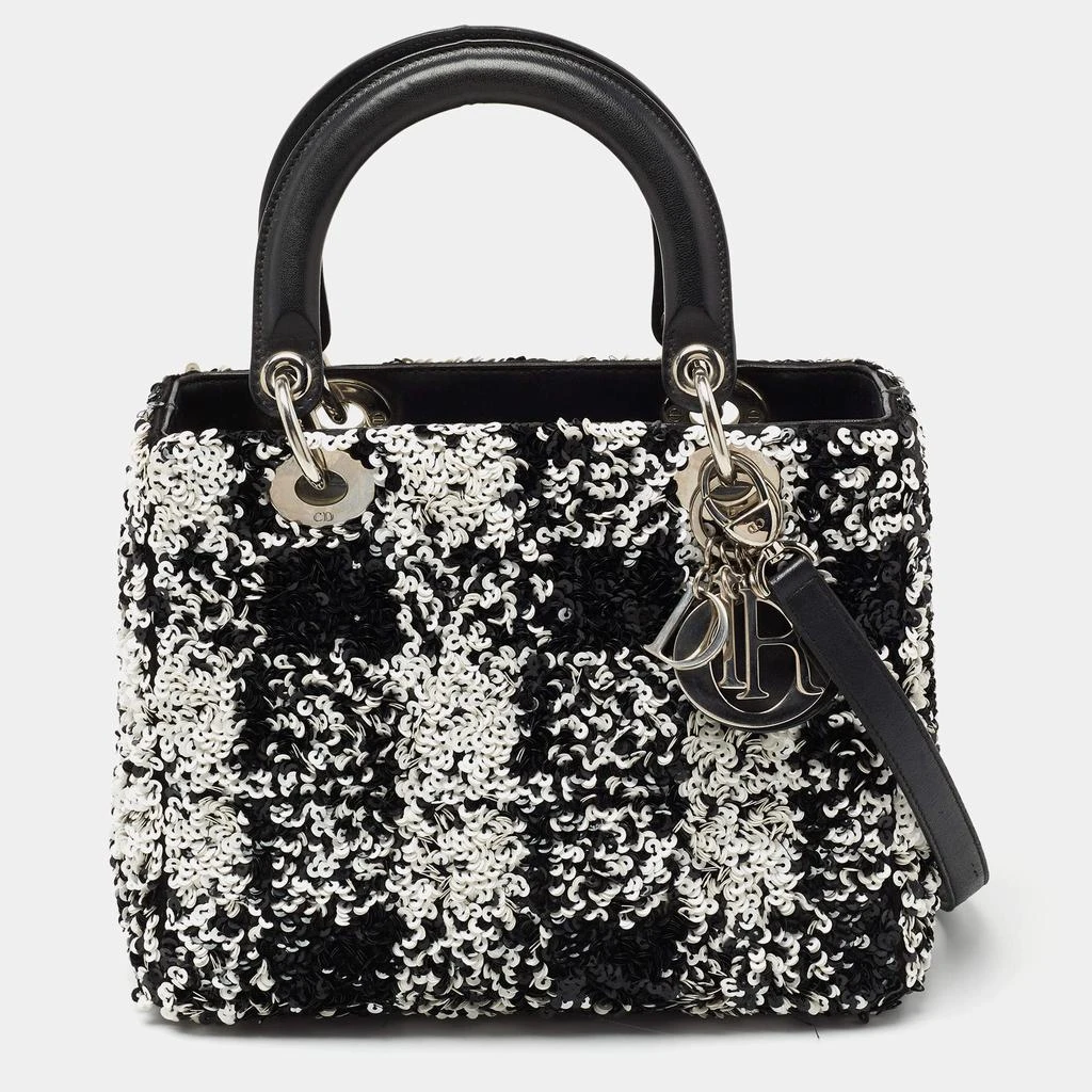 商品[二手商品] Dior|Dior Black/White Sequins and Leather Medium Lady Dior Tote,价格¥18563,第1张图片