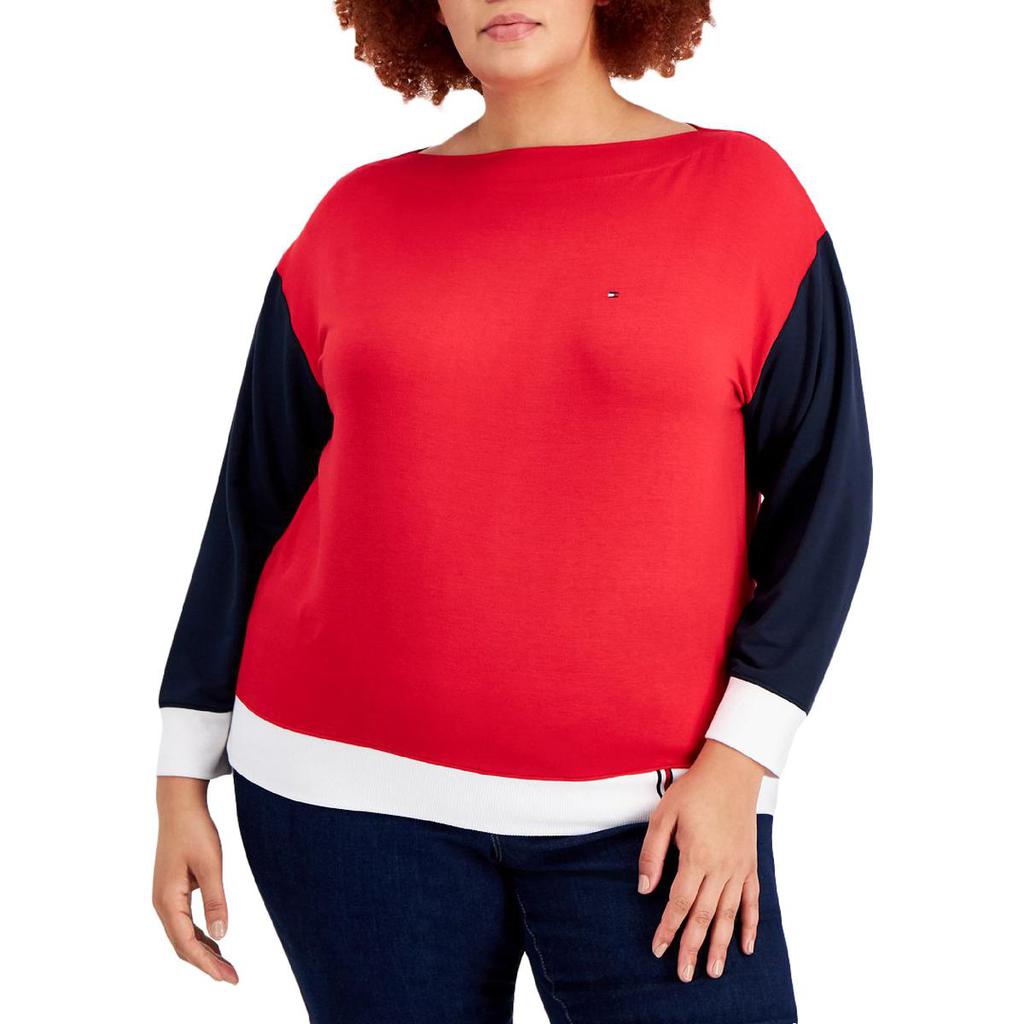 Tommy Hilfiger Womens Plus Boat Neck Colorblock Pullover Top商品第1张图片规格展示
