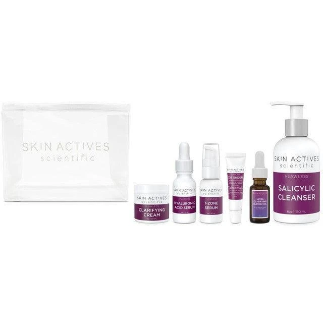 商品Skin Actives Scientific|Flawless Skin Kit Clarifying Cream, Hyaluronic Acid Serum, Salicylic Cleanser, T Zone Serum, Zit Ender, Blemish Oil,价格¥1027,第1张图片