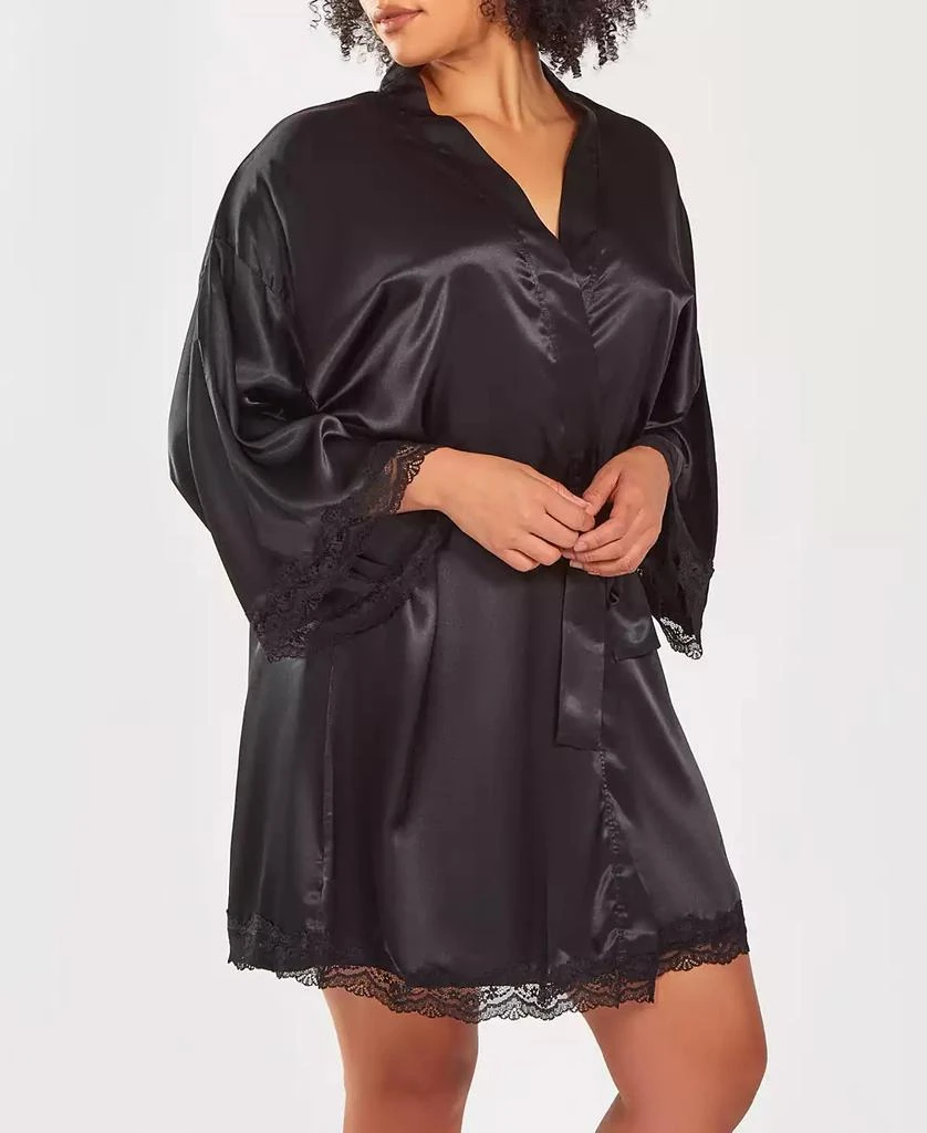 商品iCollection|Plus Size Silky Laced Trim Short Robe,价格¥480,第3张图片详细描述
