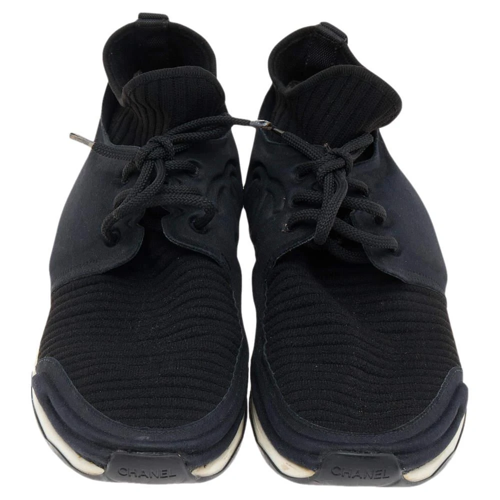 商品[二手商品] Chanel|Chanel Black Stretch Fabric and Neoprene CC Low Top Sneakers Size 40,价格¥6079,第3张图片详细描述