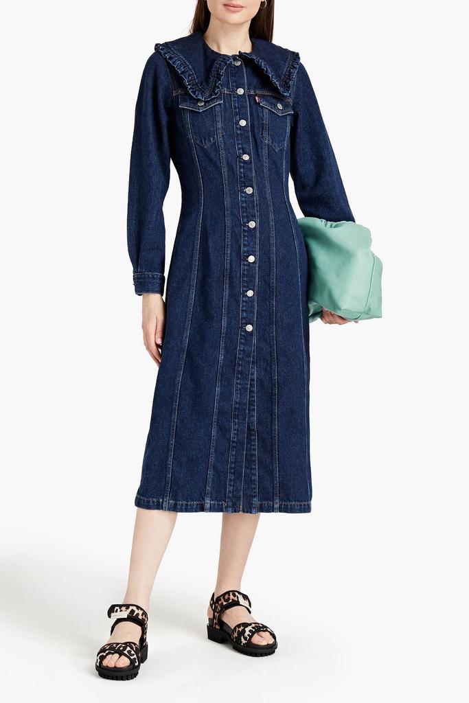 Ruffle-trimmed cotton and hemp-blend denim shirt dress商品第2张图片规格展示