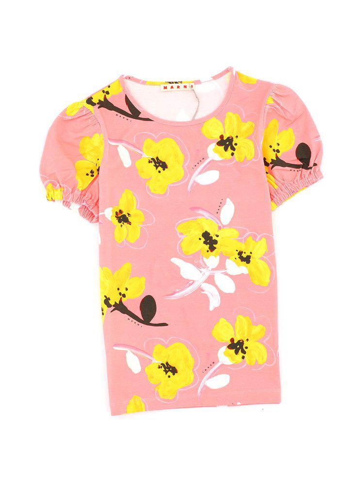 Marni Kids Floral Printed Puff-Sleeved Crewneck T-Shirt商品第1张图片规格展示