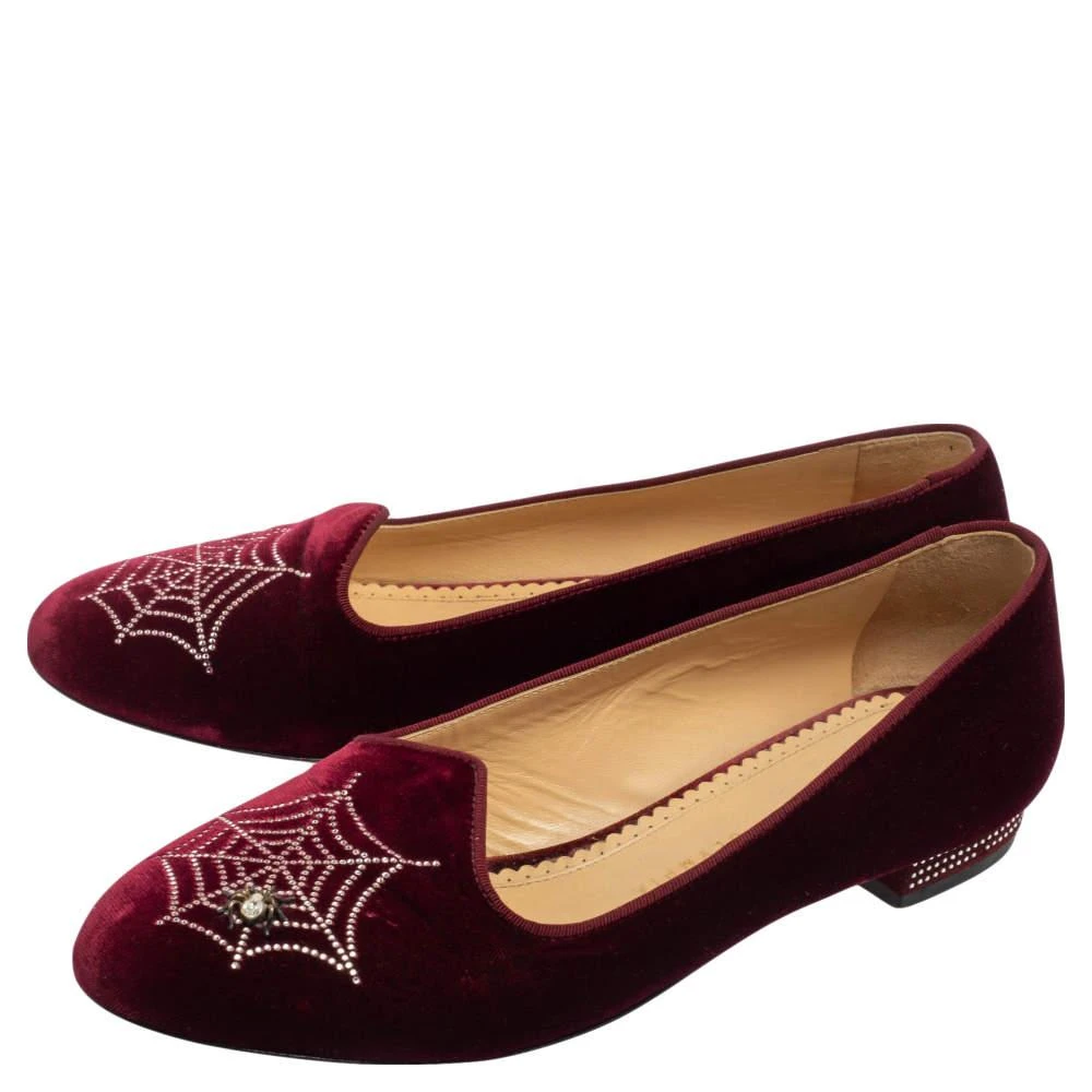 商品[二手商品] Charlotte Olympia|Charlotte Olympia Burgundy Velvet Spider Embellished Smoking Loafers Size 39,价格¥975,第4张图片详细描述