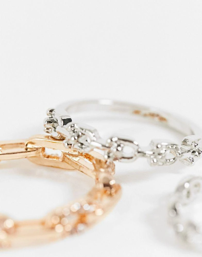 商品Reclaimed Vintage|Reclaimed Vintage inspired ultimate chain rings in mixed metal 3 pack,价格¥50,第2张图片详细描述