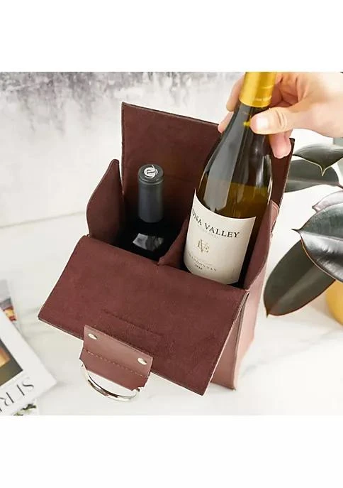 商品Viski|Brown Faux Leather Double Bottle Wine Tote,价格¥478,第3张图片详细描述