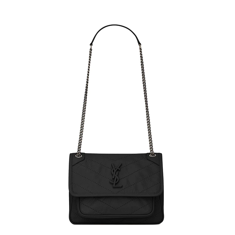 商品Yves Saint Laurent|SAINT LAURENT PARIS/圣罗兰 YSL 经典NIKI BABY系列 女士黑色褶皱复古皮革翻盖斜挎单肩包,价格¥19514,第1张图片