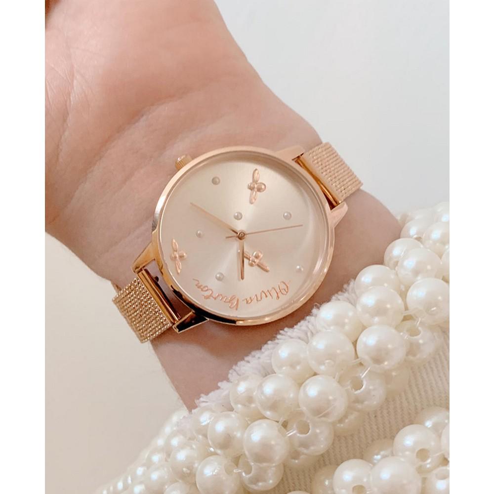 Women's Pearly Queen Rose Gold-Tone Stainless Steel Mesh Bracelet Watch 34mm商品第5张图片规格展示