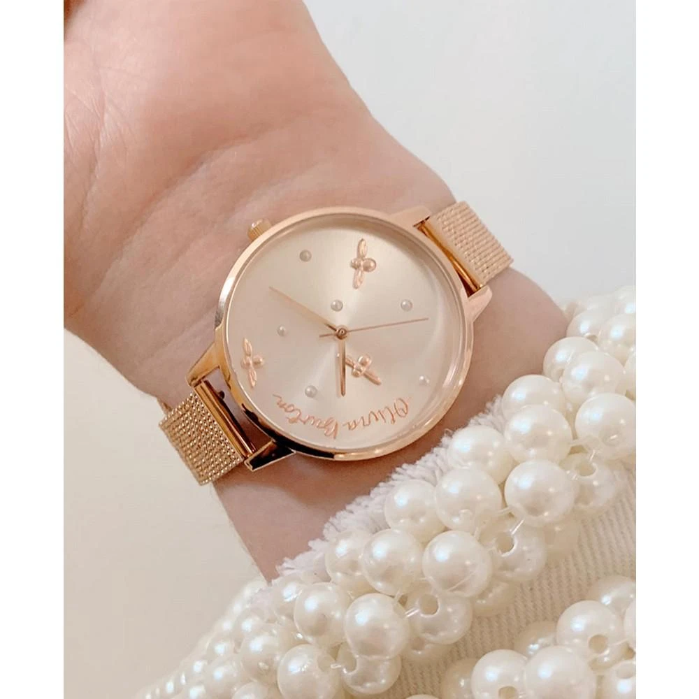 商品Olivia Burton|Women's Pearly Queen Rose Gold-Tone Stainless Steel Mesh Bracelet Watch 34mm,价格¥1376,第5张图片详细描述