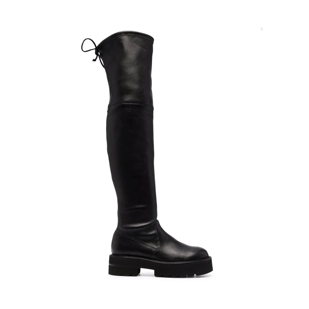 商品Stuart Weitzman|STUART WEITZMAN 女士黑色小羊皮系带过膝靴  LOWLAND-ULTRALNAPPA-BLACK,价格¥3685,第1张图片