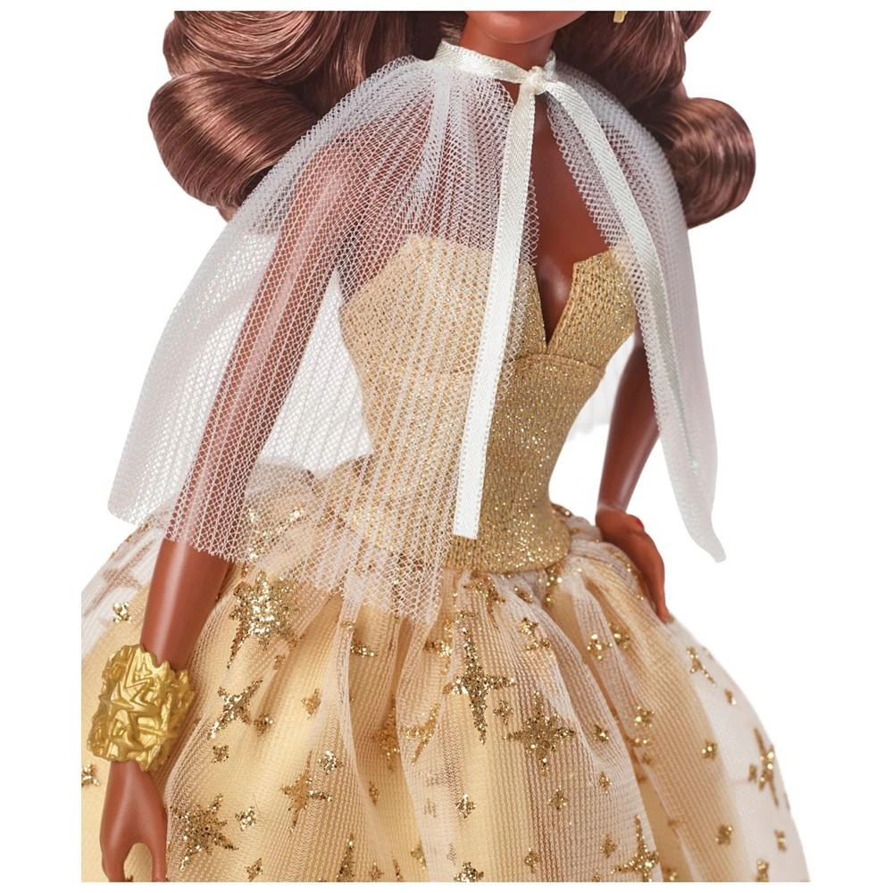 商品Barbie|Signature 2023 Holiday Collector Doll with Golden Gown and Dark Brown Hair,价格¥336,第4张图片详细描述