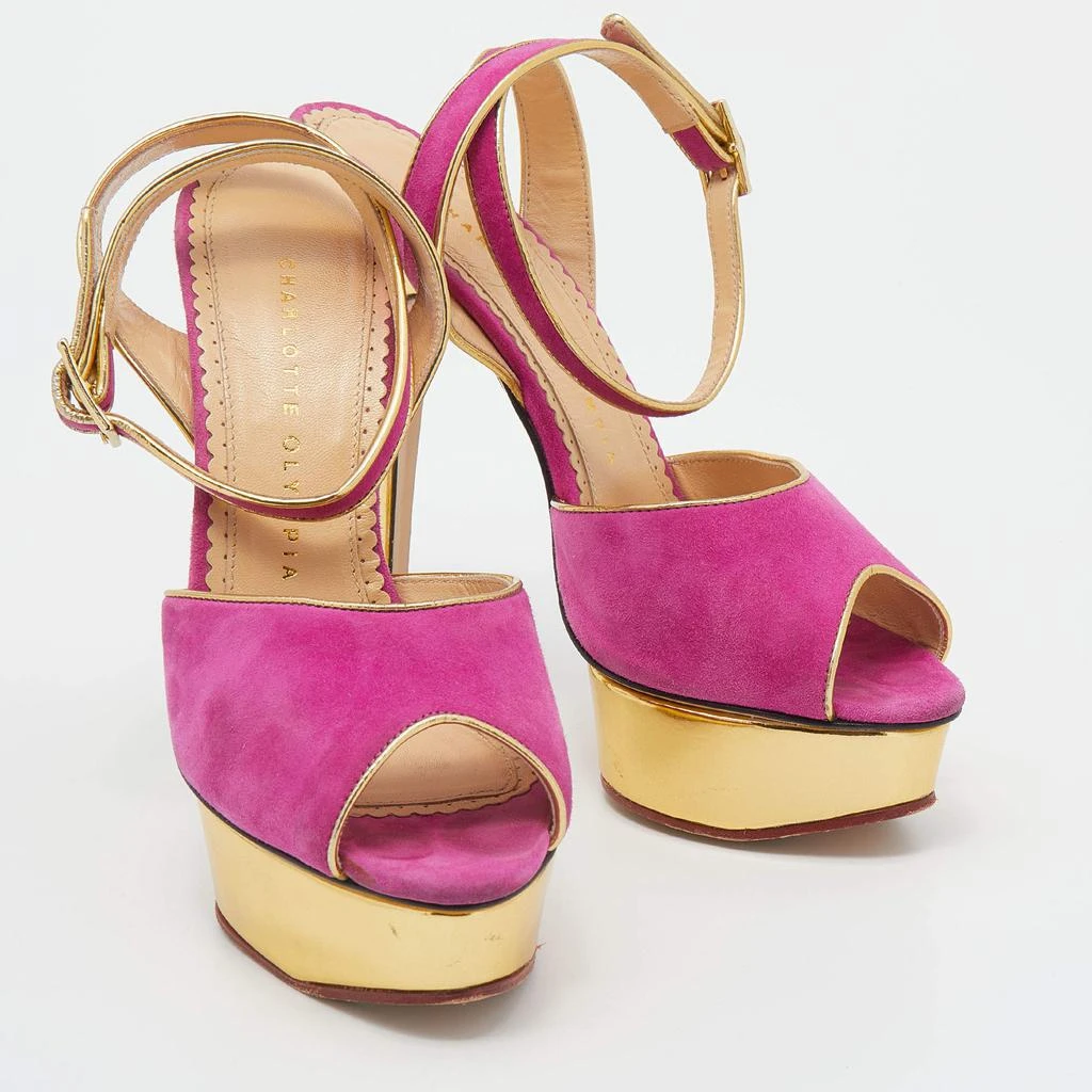 商品[二手商品] Charlotte Olympia|Charlotte Olympia Pink Suede Serena Ankle Strap Platform Sandals Size 37,价格¥2699,第4张图片详细描述