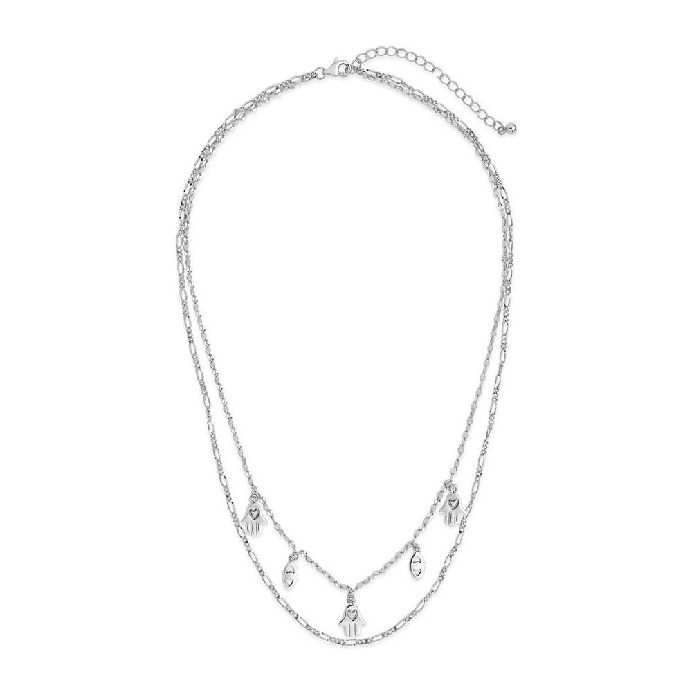 商品Sterling Forever|Women's Evil Eye Hamsa and Figaro Chain Layered Necklace,价格¥543,第2张图片详细描述