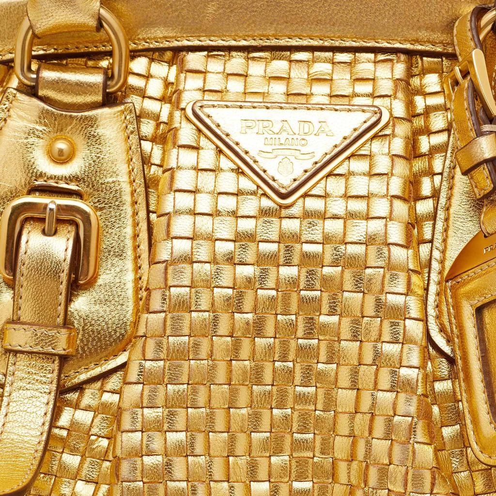 Prada Metallic Gold Woven Madras Leather Frame Satchel 商品