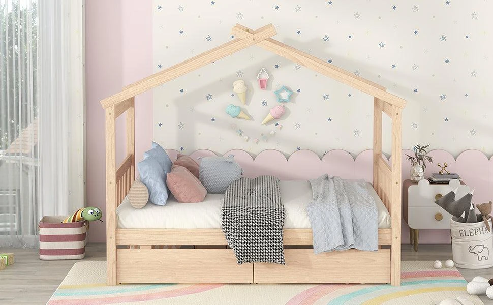 商品Simplie Fun|Full Size Wooden House Bed,价格¥4373,第4张图片详细描述