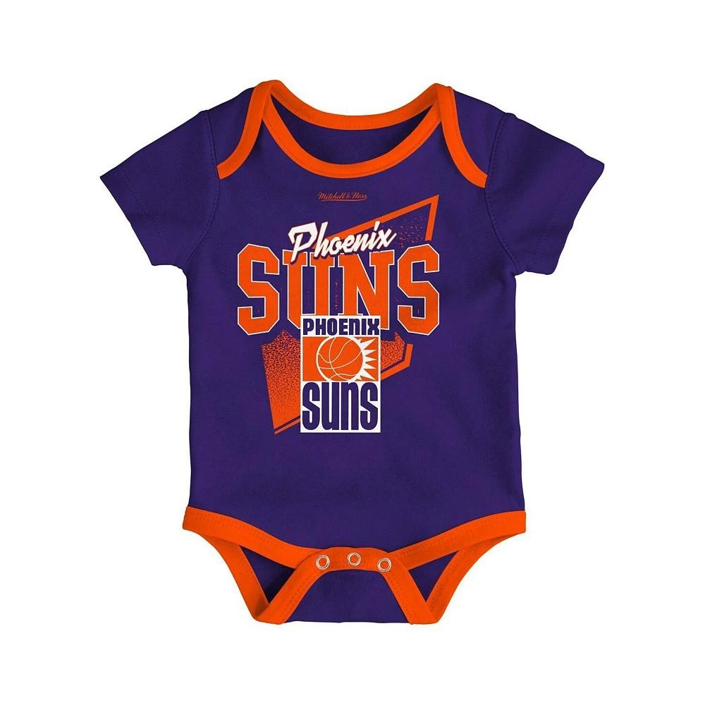商品Mitchell & Ness|Infant Boys and Girls Blue, Orange Phoenix Suns Hardwood Classics Bodysuits and Cuffed Knit Hat Set,价格¥301,第3张图片详细描述