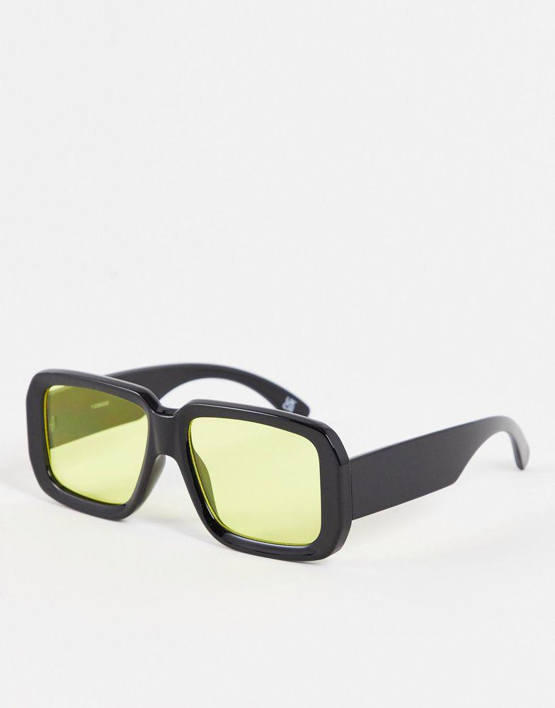 ASOS DESIGN oversized square sunglasses in black with amber lens商品第1张图片规格展示