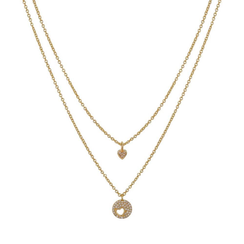 Gold Flash-Plated Circle with Open Heart and Heart Faux Layered Necklace商品第1张图片规格展示