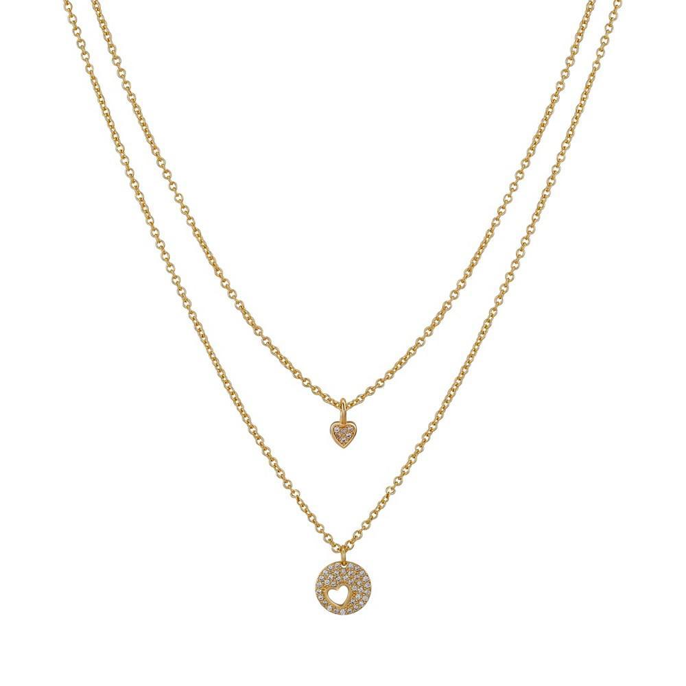 商品Unwritten|Gold Flash-Plated Circle with Open Heart and Heart Faux Layered Necklace,价格¥215,第1张图片