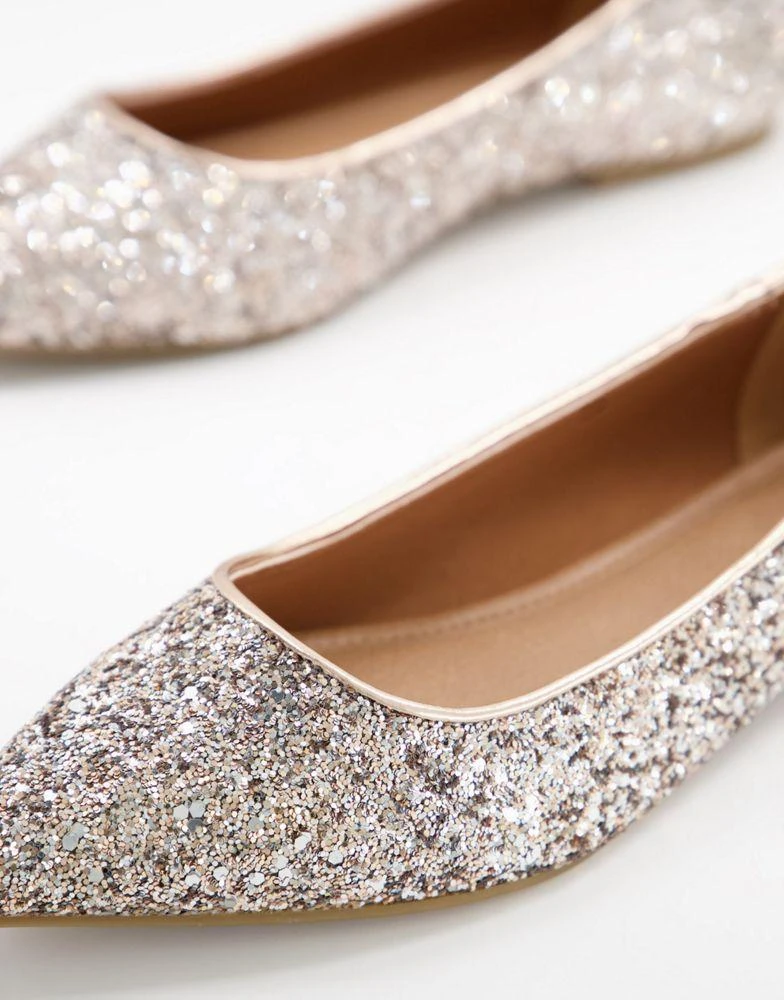 商品ASOS|ASOS DESIGN Lucky pointed ballet flats in rose gold glitter,价格¥176,第2张图片详细描述