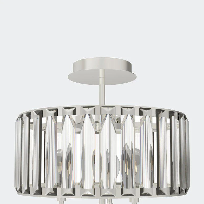 商品Defong|3-Light 13.5 Inch Crystal Shaded Drum Semi Flush Mount Light,价格¥1017,第1张图片