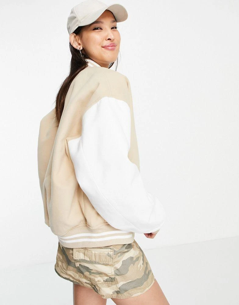 商品Topshop|Topshop varsity bomber jacket in stone,价格¥354,第2张图片详细描述