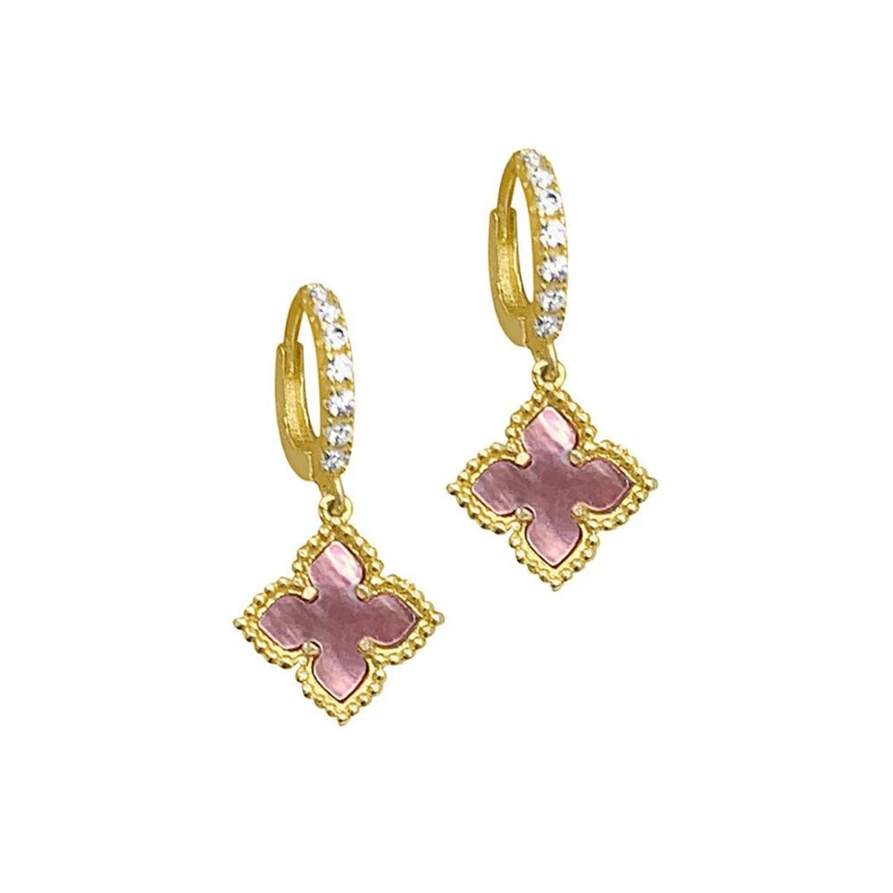 商品ADORNIA|14K Gold Plated Floral Dangle Hoops Pink Imitation Mother of Pearl Earrings,价格¥257,第4张图片详细描述