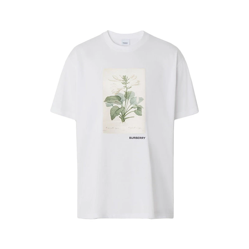 商品Burberry|【预售3-7天】BURBERRY/博柏利 22年春夏新款 女士白色纯棉植物素描印花宽松短袖T恤80565811,价格¥4618,第1张图片