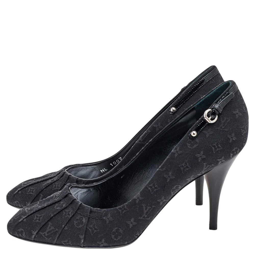 商品[二手商品] Louis Vuitton|Louis Vuitton Black Monogram Mini Lin Canvas Myosotis Pumps Size 39.5,价格¥2999,第4张图片详细描述