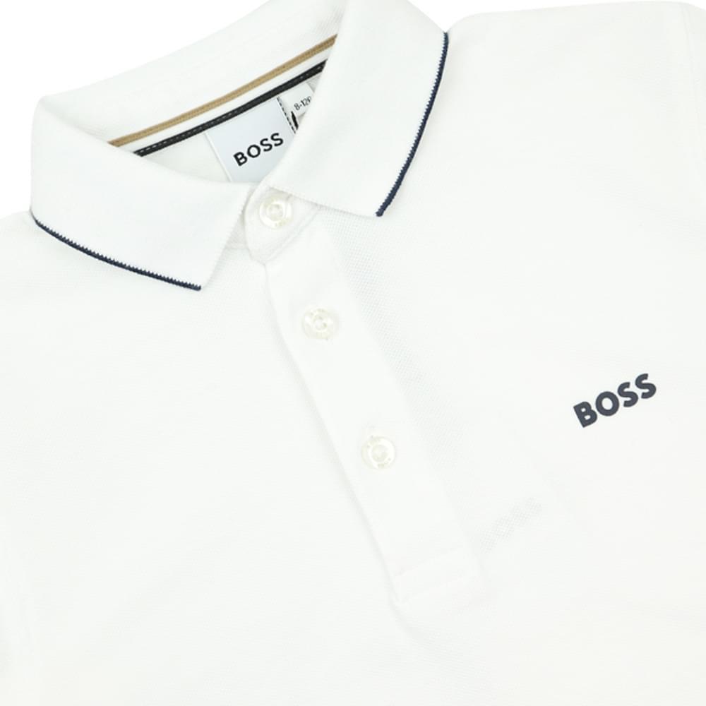 Tipped Collar Long Sleeve White Polo Shirt商品第2张图片规格展示
