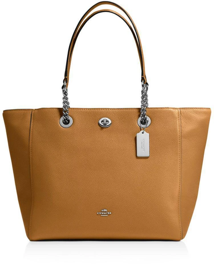 商品Coach|Turnlock Chain Tote in Polished Pebble Leather,价格¥1964,第1张图片