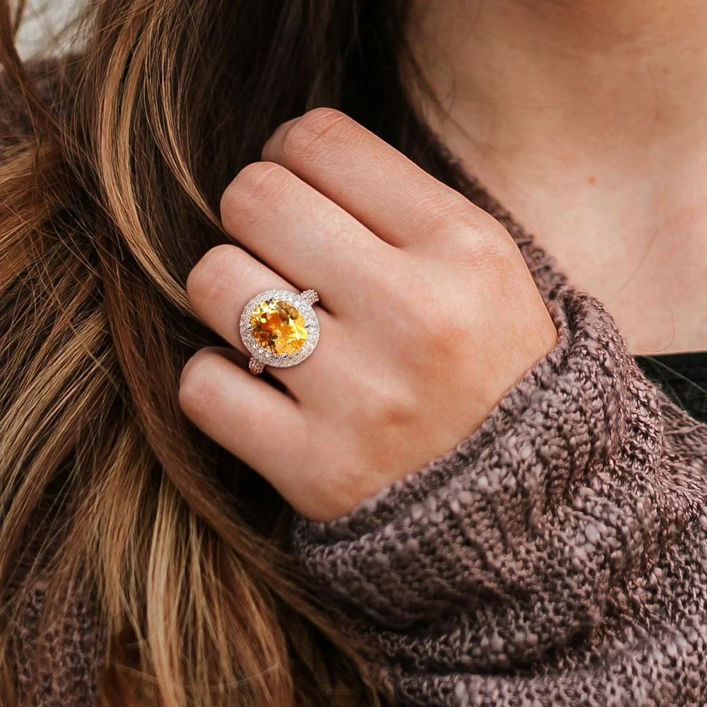 商品Mimi & Max|5 5/8ct TGW Oval-Cut Citrine and White Topaz Double Halo Ring in Sterling Silver,价格¥787,第4张图片详细描述