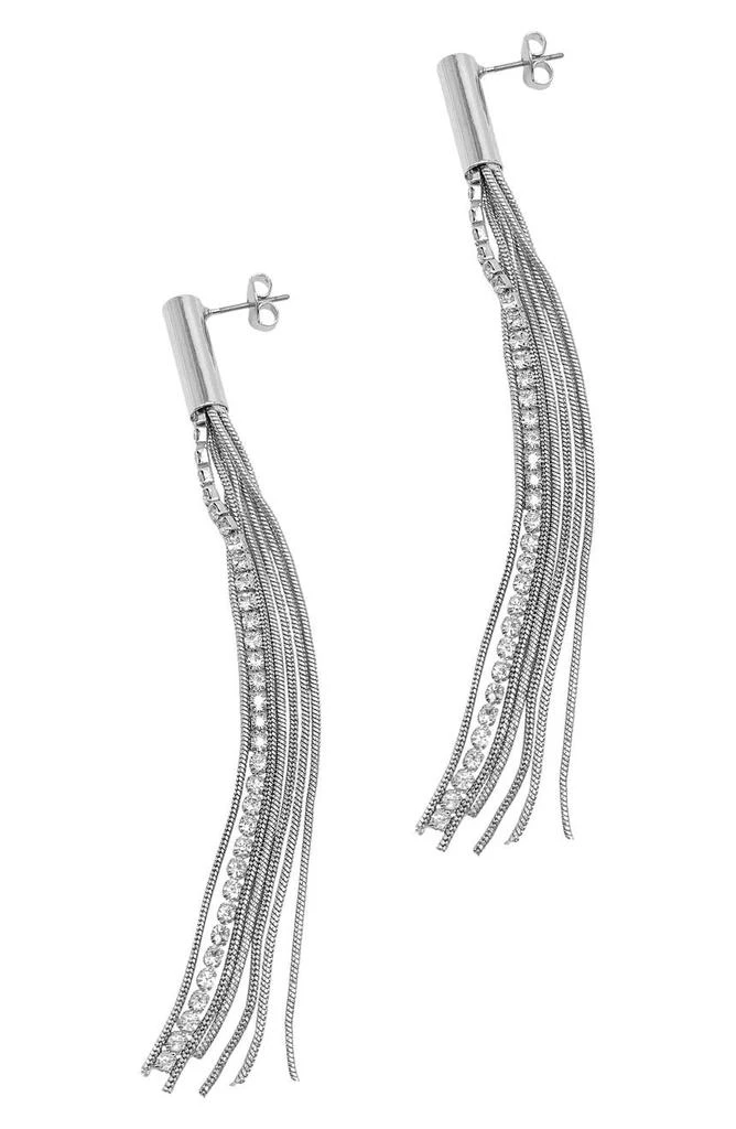 商品ADORNIA|White Rhodium Plated Swarovski Crystal Chain Tassel Drop Earrings,价格¥151,第1张图片