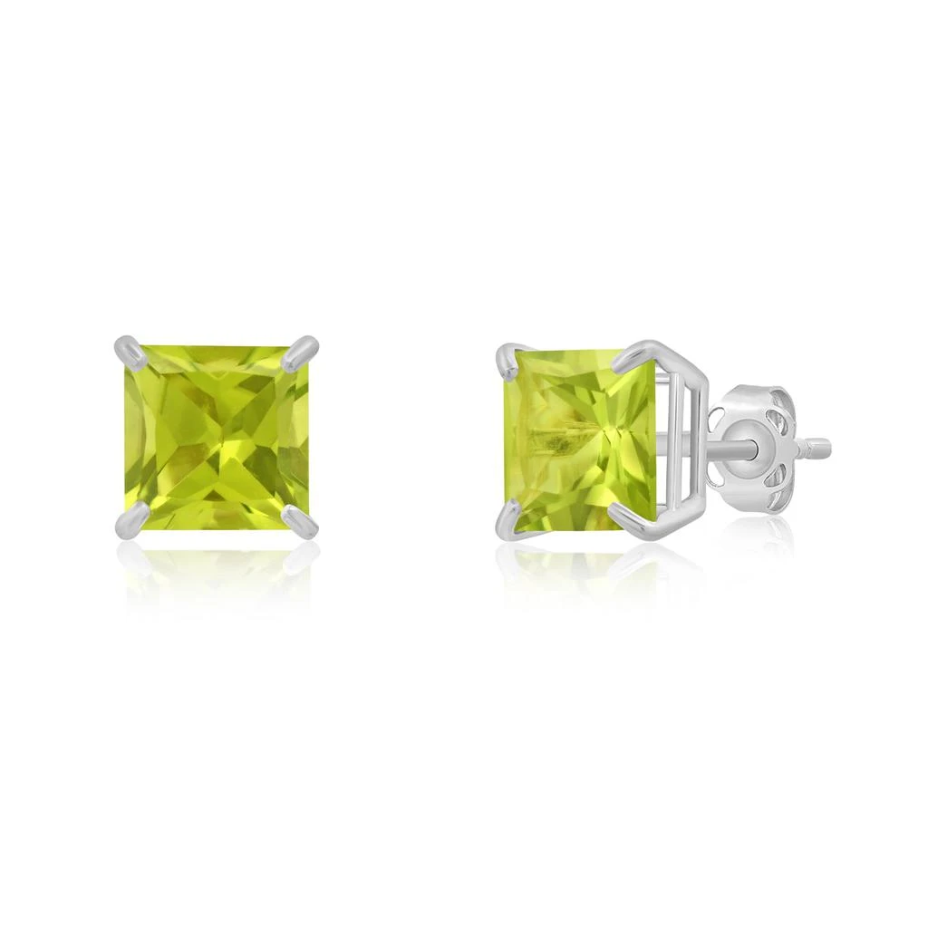 商品MAXCOLOR|14k White Gold Solitaire Princess-Cut Gemstone Stud Earrings (7mm),价格¥859,第1张图片