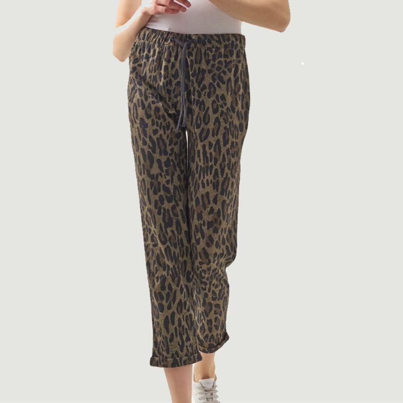 7/8th cotton and cashmere leopard print pants Camel Majestic Filatures商品第1张图片规格展示