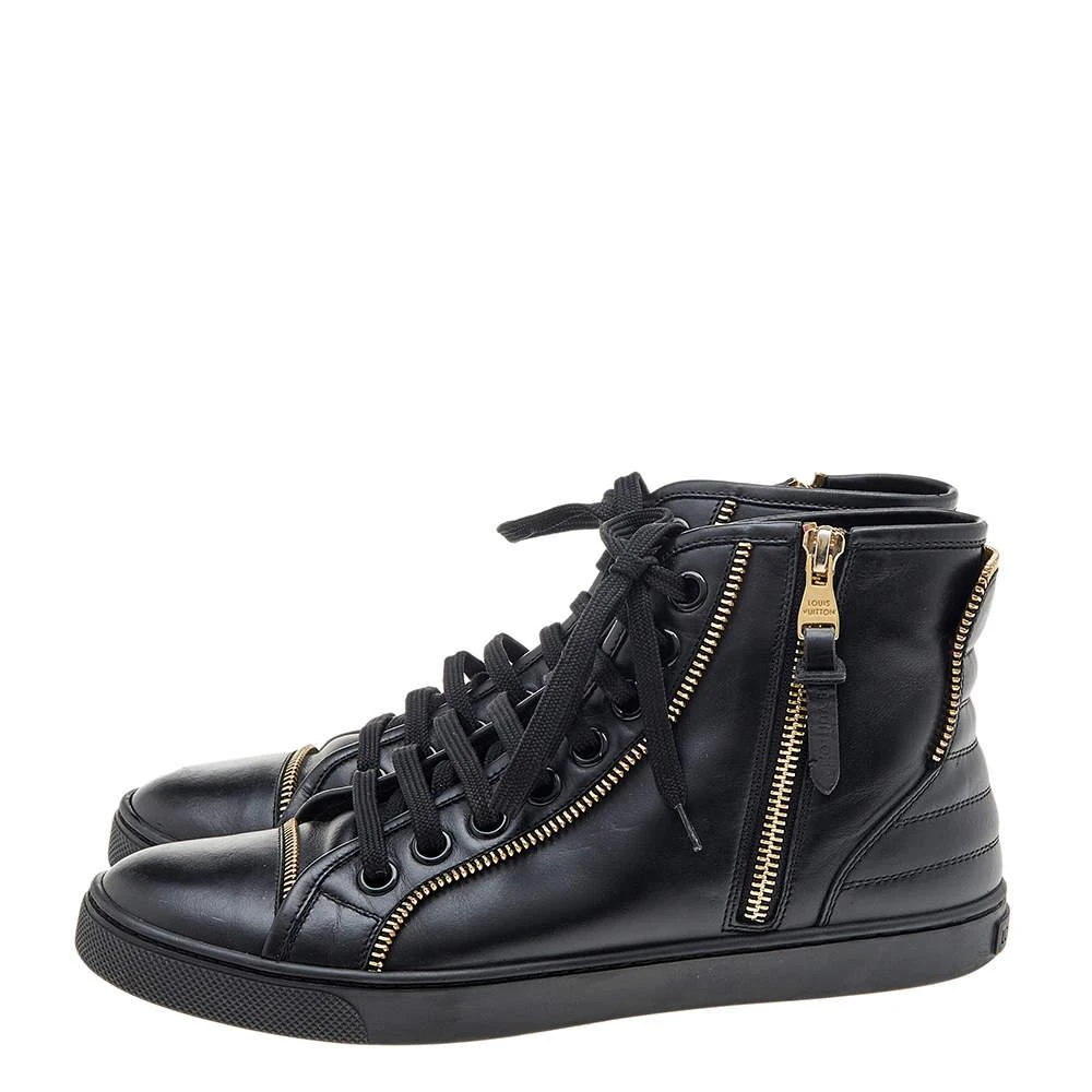 商品[二手商品] Louis Vuitton|Louis Vuitton Black Leather Zip Detail High Top Sneakers Size 36.5,价格¥3831,第4张图片详细描述