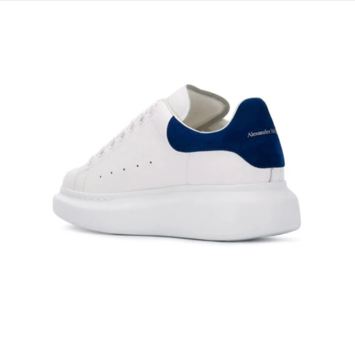 亚历山大麦昆 AMQ 小牛皮系带小白鞋休闲运动鞋 白色巴黎蓝 553680 白色蓝尾 商品