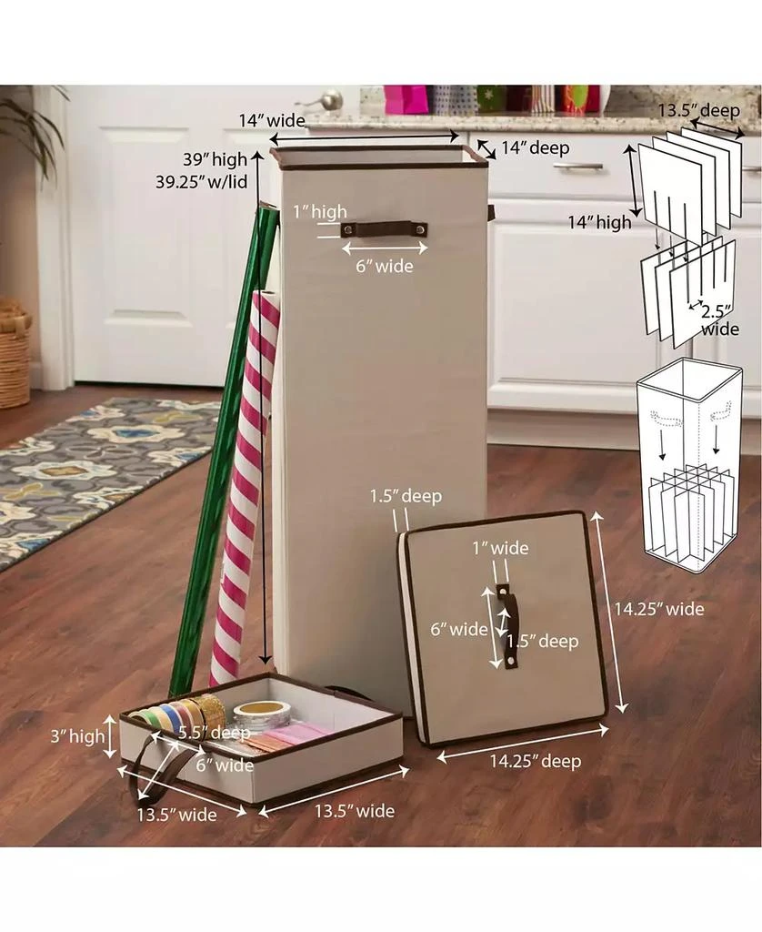 商品Household Essentials|Household Essential Tall Wrapping Paper Organizer Storage Box with Lift-Out Ribbon Tray,价格¥431,第3张图片详细描述