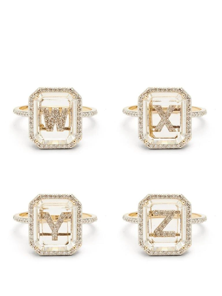 Initials diamond, quartz & 14kt gold ring R-Z 商品