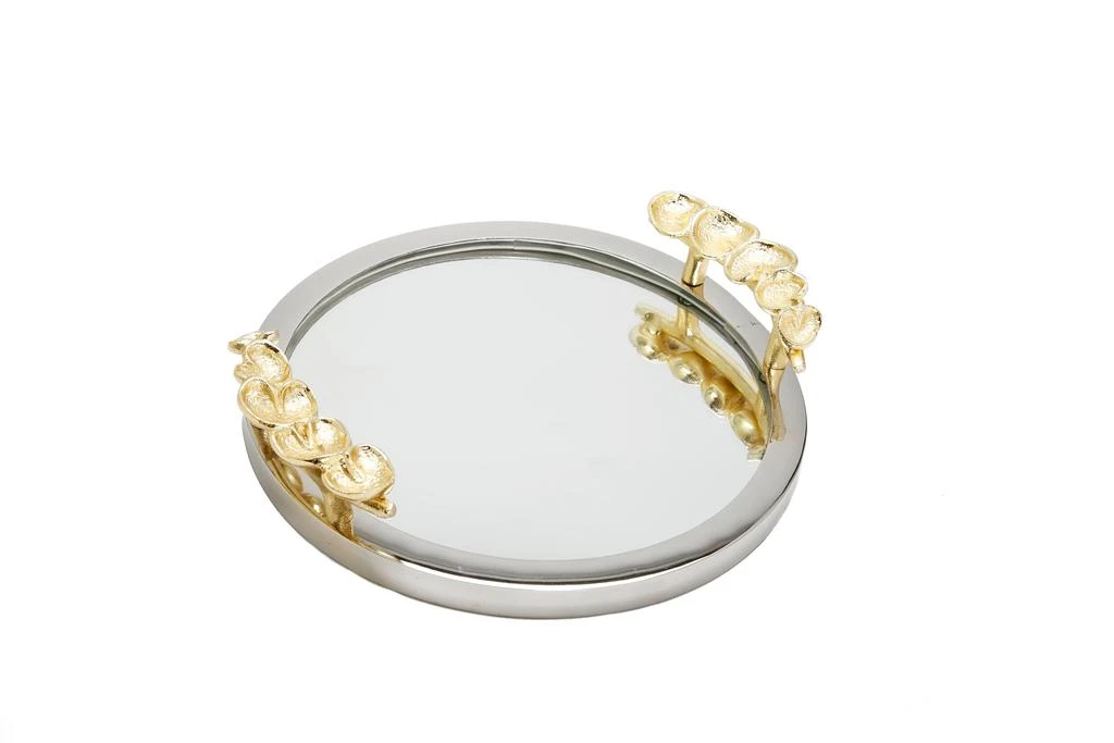 商品Classic Touch Decor|Mirror Tray Silver Border Gold Leaf Design on Handle 12"D,价格¥340,第1张图片