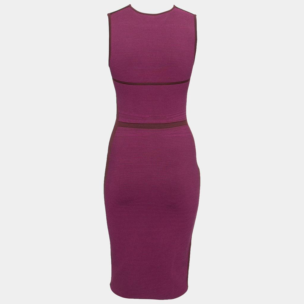 Narciso Rodriguez Purple Silk Knit Cut Out Yoke Sleeveless Sheath Dress S商品第2张图片规格展示