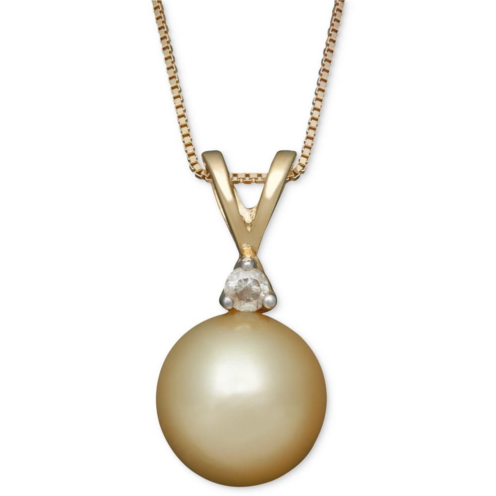 Golden South Sea Pearl (8mm) and Diamond Accent Pendant Necklace in 14k Gold商品第1张图片规格展示
