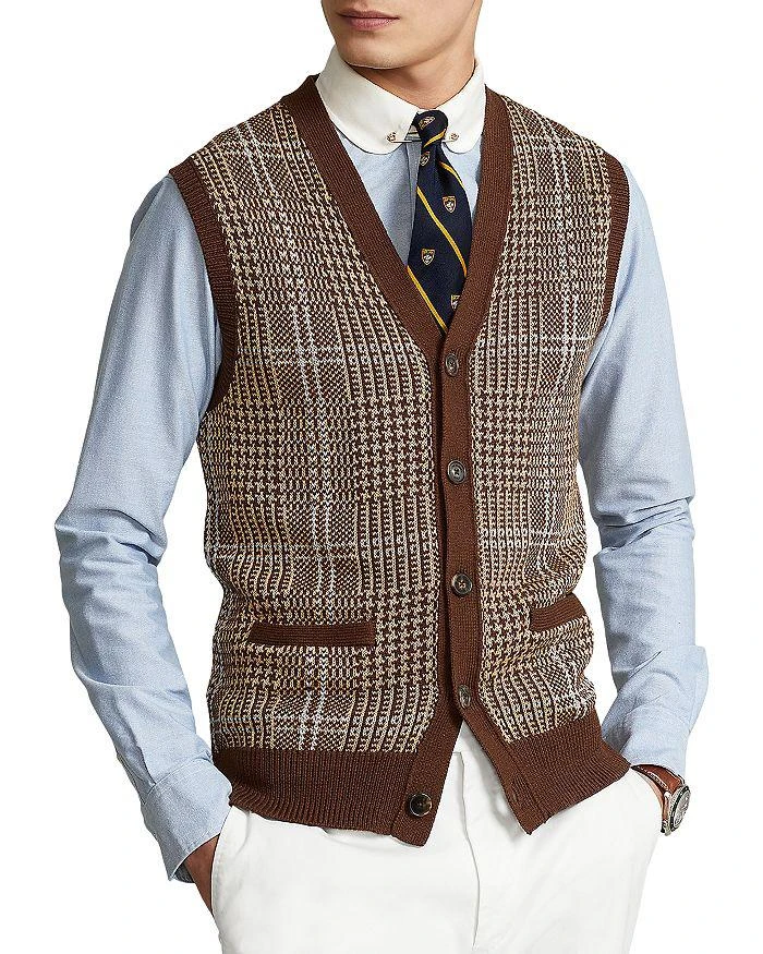 商品Ralph Lauren|Cotton, Linen & Cashmere Plaid Regular Fit V Neck Sweater Vest,价格¥1332,第1张图片
