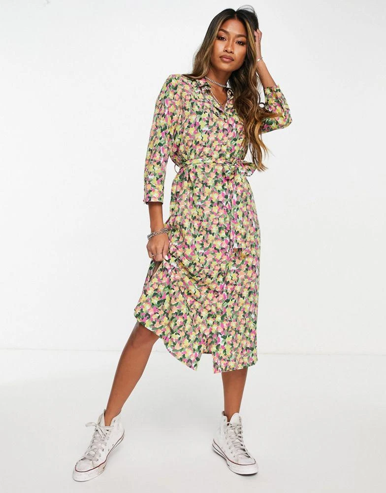 商品VERO MODA|Vero Moda long sleeve midi shirt dress in green print,价格¥279,第1张图片