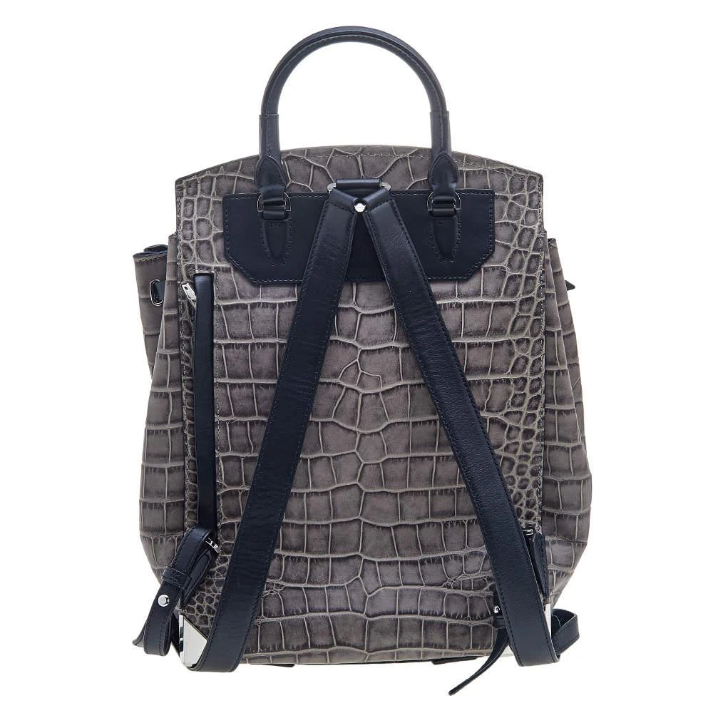 商品[二手商品] Alexander Wang|Alexander Wang Grey Croc Embossed Leather Prisma Drawstring Backpack,价格¥1970,第4张图片详细描述