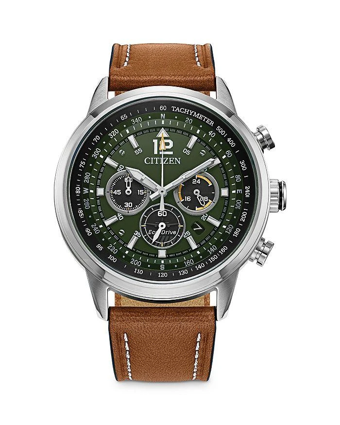 商品Citizen|Eco-Drive Avion Chronograph Leather Strap Watch, 44mm,价格¥2215,第1张图片