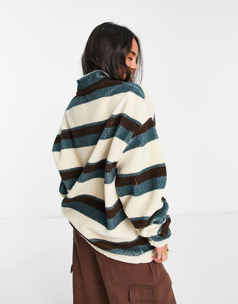 ASOS Daysocial unisex quarter zip sweatshirt in teddy borg with all over stripe print in ecru商品第2张图片规格展示