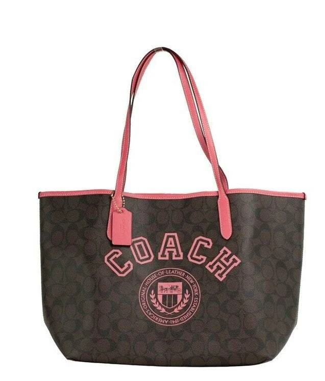 商品Coach|COACH Varsity Brown Watermelon Signature Canvas City Tote Handbag,价格¥2186,第1张图片