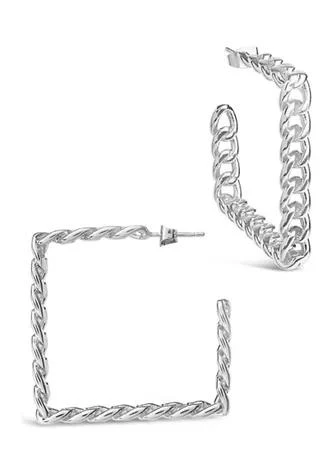 商品Sterling Forever|Forever Square Cuban Link Hoops,价格¥514,第1张图片